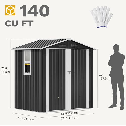 DWVO 6x4ft Outdoor Storage Shed with Window, Metal Lockable Metal Garden Shed with Sloped Roof for Tools, Bikes, Ideal for Backyard, Patio, Garage, Lawn (Gray + White)