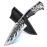 Outdoor-Messer Dragon Riot, Cooles Survival-Messer Feststehende Klinge, Full Tang Bushcraft Messer mit Blitzmuster, Jagdmesser mit PU-Scheide, Gürtelmesser für Weihnachtsgeschenke für Männer