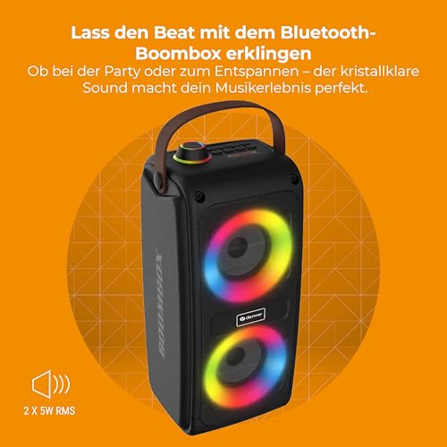 Denver BTV-230 Bluetooth Lautsprecher mit RGB Lichteffekten und Akku