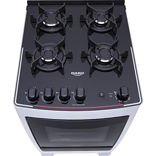 Fogão 4 bocas Dako Supreme Glass Branco com mesa de vidro - Bivolt