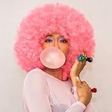 RuiYok 8 Inch Pink Afro Wig Short Afro Wigs 70 Wig for Black Women Pink Afro Curly Wig for Fun Costume Cosplay Party Use(Pink)