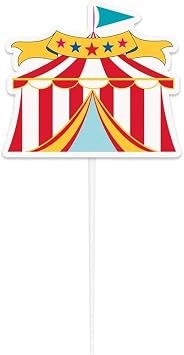 Multicolor Circus Tent Cake Topper - 4" x 8" 1 Pc. - Perfect Centerpiece for Birthday Parties, Carnival Themes & More