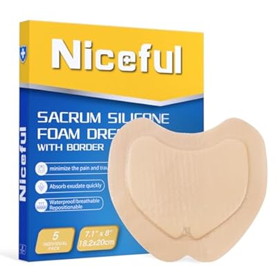 Niceful Sacral Foam Dressing 7.1" x 8", Sacrum Silicone Foam Dressing with Border, Bed Sore Bandages Large Wound Care Pads (5 Count)