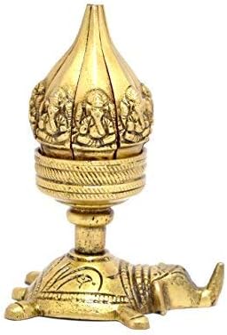 phareLamp Presents Lotus Engraved Ganesha Over Elephant Candle Brass Oil Lamp Diya | Home Decor | #A150