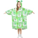 YOUJUNER Manta con capucha de gran tamaño para niños, llama de cactus tropicales, manta de forro polar con capucha de felpa para niños y niñas, Multicolor, 3 años grande