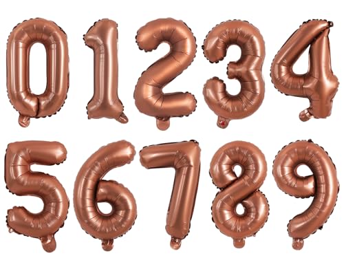 Image of TONIFUL Number Balloon 16 Inch 10 Pcs Brown 0-9 Birthday Number Balloons