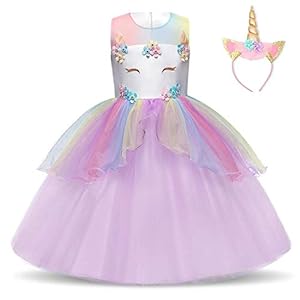 TTYAOVO Filles Licorne Fantaisie Princesse Robe Enfants Fleur Pageant Robe De Soirée sans Manches À Volants Robes