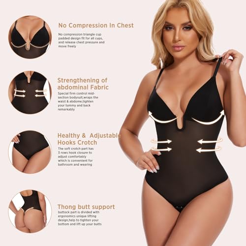Image of JOYSHAPER Backless Shapewear Tummy Control Body Shaper U Plunge Bodysuits Thong Shapewear Low Back Sexy Bodysuits