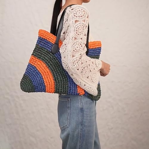 Image of Hand-woven Soft Large Straw Shoulder Bag Retro Boho Tote Bags Summer Beach Bag Rattan Handbag