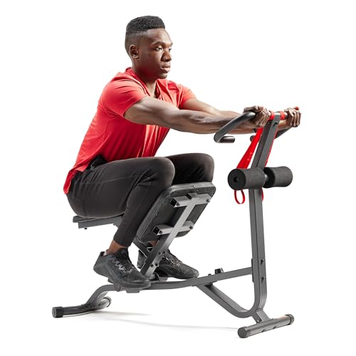 Sunny Health & Fitness Full Body Stretch Machine, Versatile Padded Trainer Back Stretcher, Stretching Equipment with Pivoting Seat, Self-Leveling Pedals, and Multi-Use Handlebar - SF-BH621002