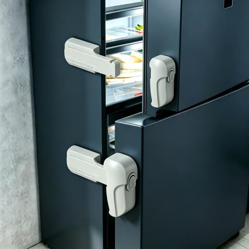 Fridge Locks for Kids 2-Pack, Dual Mode 3M No Drill Adhesive, Child Proof Refrigerator Latch, Freezer Door Lock, Keep Toddlers & Pets Safe Gray