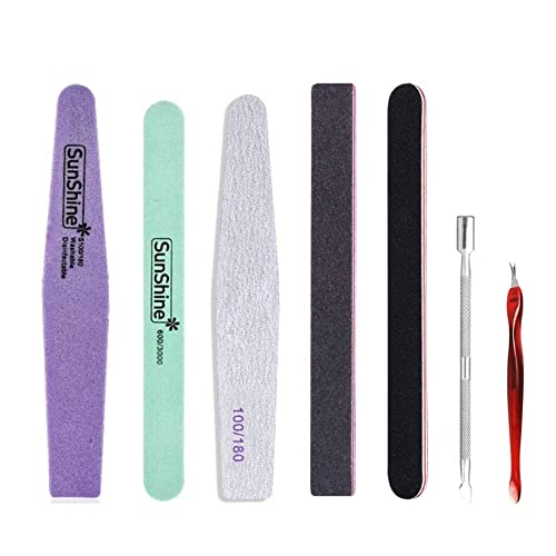 Hanyousheng 7 Piezas Limas de Uñas de Doble Cara Profesionales 100/180 Kit Removedor el Esmalte,...
