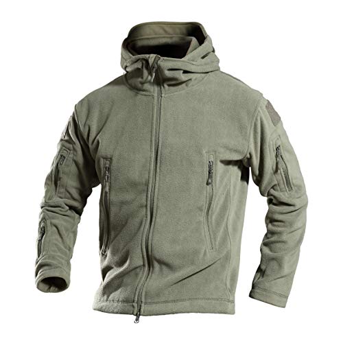 Männer Winddicht Warm Military Tactical Fleece Jacke Herren Winter Mit Kapuze (Grün, Größe S)