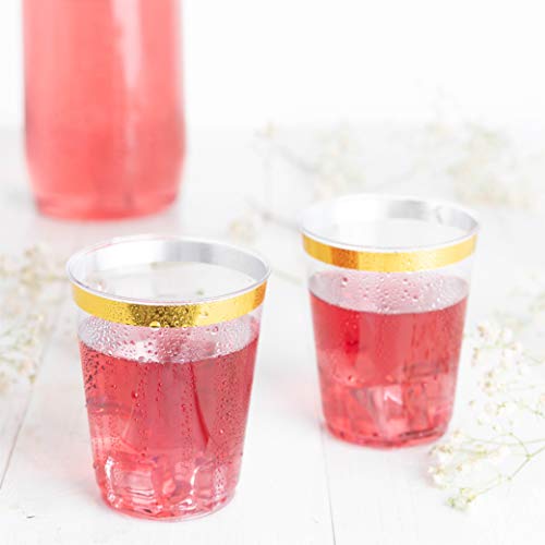 Plasticpro Disposable 10 Oz Crystal Clear Plastic Tumblers With Gold Rim For Party's & Weddings Pack Of 50 #TOP7