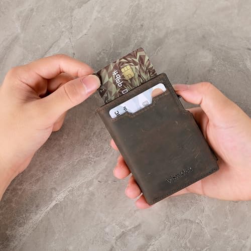 Image of Minimalist Pop Up Wallet for Men | RFID Blocking Credit Card Holder Wallet with Money Clip | Mens Wallet Slim Bifold Front Pocket Metal Case with Gift Box, Dark Brown, Minimalist