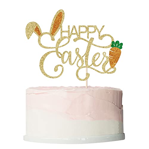 Happy Easter Cake Topper,Bunny ears/carrot cake decoration,Good for Happy Easter Spring Themed Party Supplies (gold) (Rose gold)