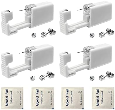 4 Pack Ear Piercing Gun Kit, SLVIEKAE Disposable Ear Piercing Gun with Silver Earring Studs Safety Ear Piercing Gun Kit Tool (3mm)