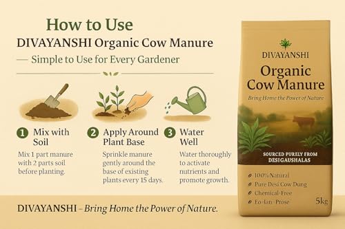 Image of DIVAYANSHI Organic Cow Manure - Enriched Desi Cow Dung Compost | Nourishes Plants Naturally for Healthy Growth & Blooming Gardens (15kg)