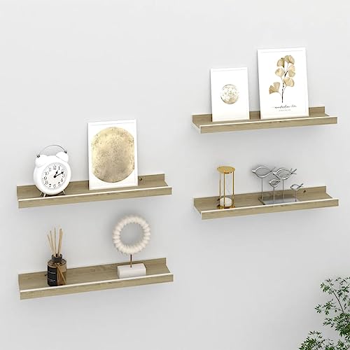 LLEZKBR Estantería de pared y repisas, 4 unidades, color blanco y roble Sonoma, 40 x 9 x 3 cm