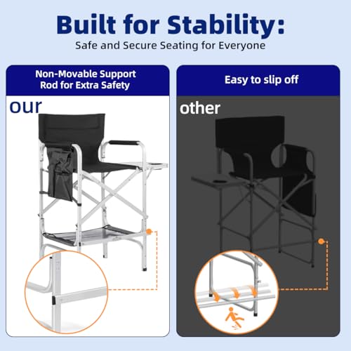 zenicham Professional Tall Makeup Chair with Folding Side Table & Storage, Portable and Sturdy Directors Chair for Makeup Artists & Beauty Enthusiasts by zenicham - Image 2