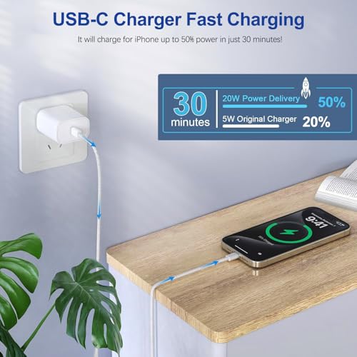 Image of iPhone 17 16 Charger,2Pack USB C Wall Charger Block Chargers Fast Charging with 10FT USBC to C Woven Cable for iPhone 17 /17 Pro /17 Pro Max /17 Air /iPhone 16 /16 Plus /16 Pro Max /16E /15 /15Pro,iPad Pro
