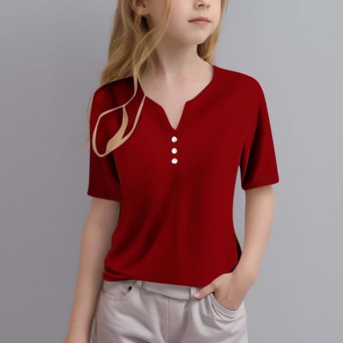 Kid's Solid Shirts Boys Girls Short Sleeve Tunic Tops Casual V Neck Straight Comfy T-Shirt for Teen 1-10 Years2