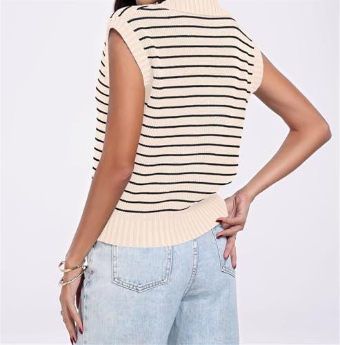 Women Summer Tank Tops Striped Sleeveless Polo V Neck Knit Sweater Vest Shirts 2024 Trendy Cute Outfits4