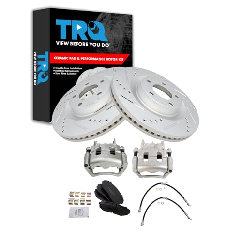 TRQ Front Brake Pad & Rotor Kit Slotted X Drilled Ceramic Premium G-Coated Performance Compatible with 2007-2009 Ford Edge 2007-2008 Lincoln MKX