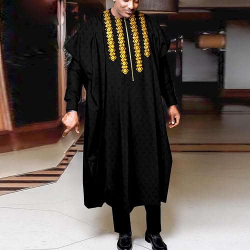 African Suits for Men Embroidery Agbada Robe Shirts and Pants Set Formal Outfits for Wedding Zip Jacket2