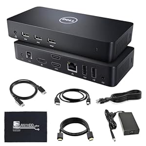Dell D3100 Dock USB 3.0 Ultra HD/4K Triple Display – 1 año de garantía con adaptador de alimentación de 65 W + cable HDMI + cable de puerto de pantalla + cable USB 3.0 + paño de microfibra incluido
