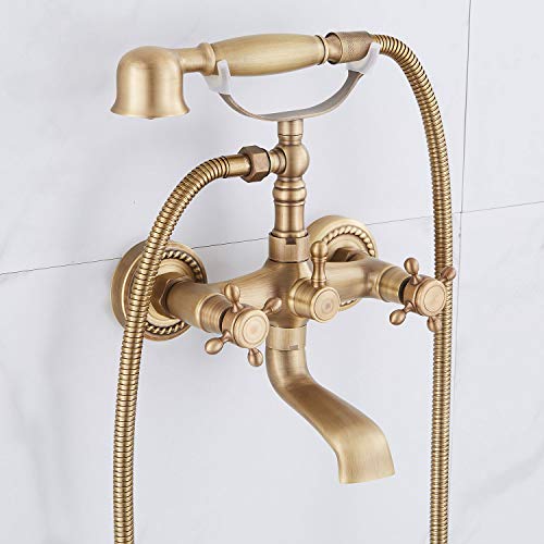 GGStudy Antique Brass Wall Mount Tub Faucet Set #TOP27