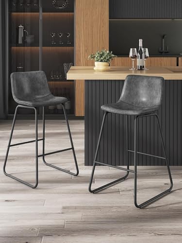 Image of 26in Bar Stools Counter Height Chairs Set of 3 Metal Legs (Gray)