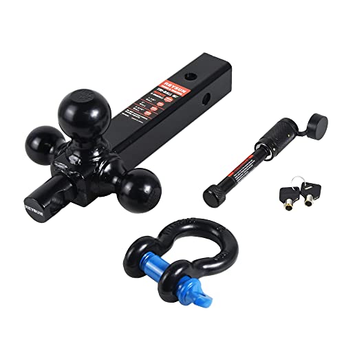 Reysun 864058 Recovery Trailer Hitch Tri Ball Mount And 360 Swivel Tow Shackle, Fits For 2" Receiver, Class V Hitch Lock Included #TOP2