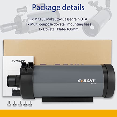 Svbony Mk105 Telescope, 105Mm Aperture Maksutov Cassegrain Ota, 99% Reflectivity Dielectric Coatings Catadioptric Telescope, For Planetary Visual And Photography With 160Mm Dovetail Plate #TOP6