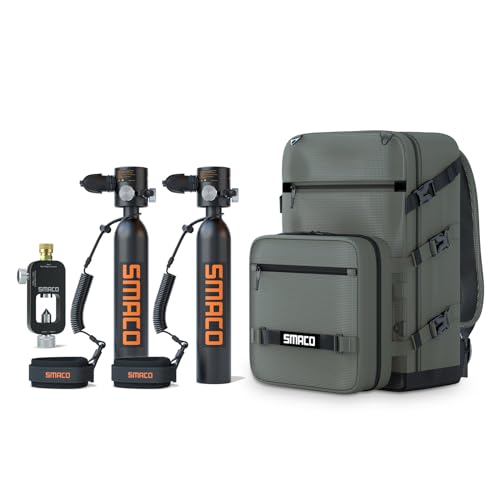 SMACO S300Plus Mini Scuba Tank Refillable Diving Tank 0.5L Capacity Support 6-12 Minutes Underwater Breathing Reusable Scuba Tank for Diver Portable Diving and Snorkeling Equipment,C-Black