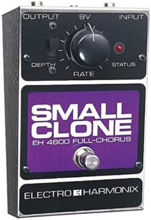 Top view of the Electro-Harmonix Small Clone EH 4600 pedal showing the Rate knob, Depth switch, and footswitch.