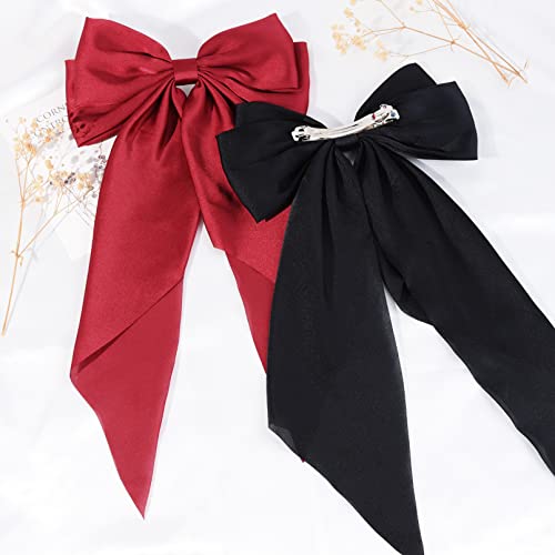2Pcs Large Hair Bows For Women Red Black Hair Bows Ribbon Silky Satin Hair Barrettes Hair Slides Metal Clips Vintage 90'S Accessories For Girls #TOP5