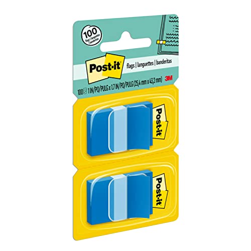 Post-It Flags, 50/Dispenser, 2 Dispensers/Pack, 1 In Wide, Bright Blue (680-Bb2) #TOP12