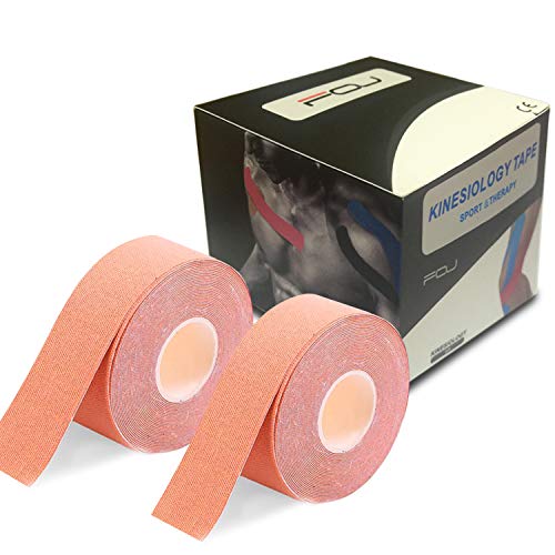 Kinesiology Recovery Therapeutic Tape, Waterproof Muscle Support for Athlete,Sports Injury Tape 1 inch x 16.4 ft / 2.5cm x 5m (2 Pack Beige)