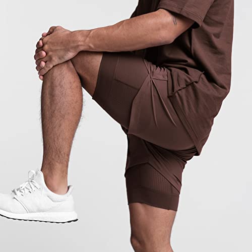 Image of DIOTSR Mens 2 in 1 Running Workout Shorts for Men Lightweight Training Shorts Quick Dry Gym Shorts with Phone Pocket