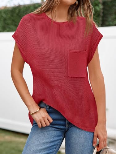 Image of Imily Bela Summer Fall Short Sleeve Sweater for Women | 2026 Crew Neck Ribbed Knit Vests Trendy Pullover Tops,Sweater Tank Tops,Sweater Vest