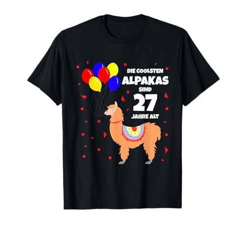 Cooles alpaca - Camiseta de cumpleaños con globos para fiesta de 27 años Camiseta