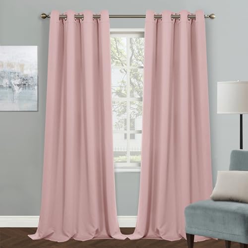 MYSKY HOME Pink Curtains for Living Room, 95 Inch Long Grommet Room Darkening Curtain for Kids Bedroom, Amazing Triple Weave Thermal Insulated Curtain Light Blocking, 1 Curtain Panel, 52 x 95 Inch