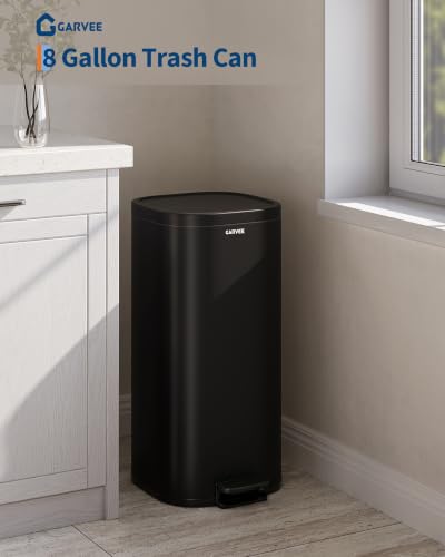 GarveeHome Lot Poubelles Métalliques 30L Et 60L Antirouille à Pédale, Couvercle Hermétique, Bac Intérieur Amovible Et Poignée Arrière Tri Sélectif Cuisine, Maison Et Bureau (noir, 30L) – vue 2
