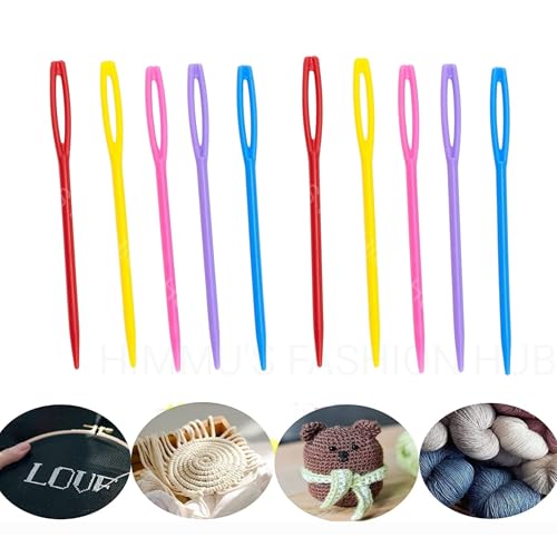HIMMU'S FASHION HUB Special Colorful Large Eye Plastic Sewing Needles, 2.75 Inch Yarn Needles Plastic Weaving Needles Embroidery Needles Safety Lacing Needles Learning Needles for DIY Sewing Handmade Crafts (Pack of 10)