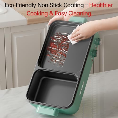 AORAN Electric Hot Pot with Grill, 2-in-1 Indoor Non-Stick Pot for Korean BBQ, Shabu Shabu & Noodles, Dual Temperature Control, Quick Heating with Bonus Accessories Green by aoran kitchen - Used condition - Image 5