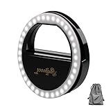 RC Ring Light for Camera,[Rechargable Battery] 36 LED Clip-on Cellphone Selfie Lights for Girl [Makeup Lights] Fill-in Lighting Spotlight for iPhone 7 6s Samsung Galaxy HuaWei P9 iPad Phones Black