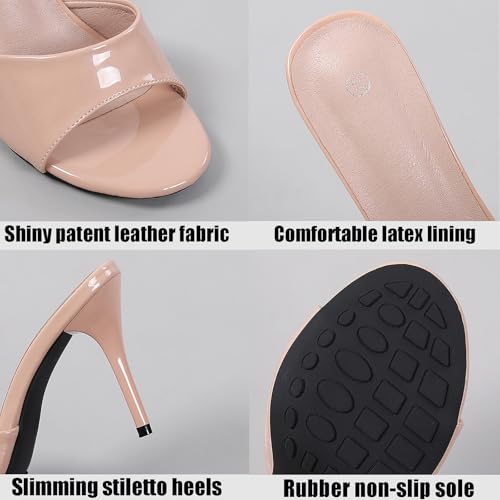 Women's Patent Leather Stiletto High Heel Sandals Round Open Toe Slip-on Sexy Wedding Prom Party Dress Slippers Sandals Grace Formal Office Business Slippers3