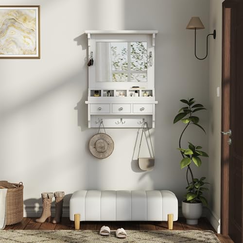 JIVOIT Floating Makeup Vanity with Big Mirror, Wall-Mounted Storage Vanity