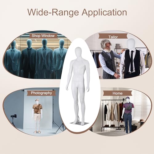 ZENY Male Form Mannequin Full Body with Adjustable Posture, 73 Inches Male Mannequin Model Stand for Retail Clothing Shops, White